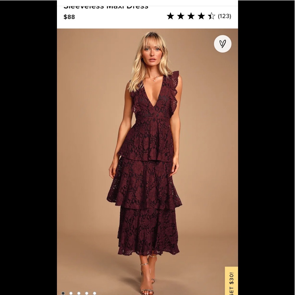 Lulus Molinetto Burgundy Lace Ruffled Dress